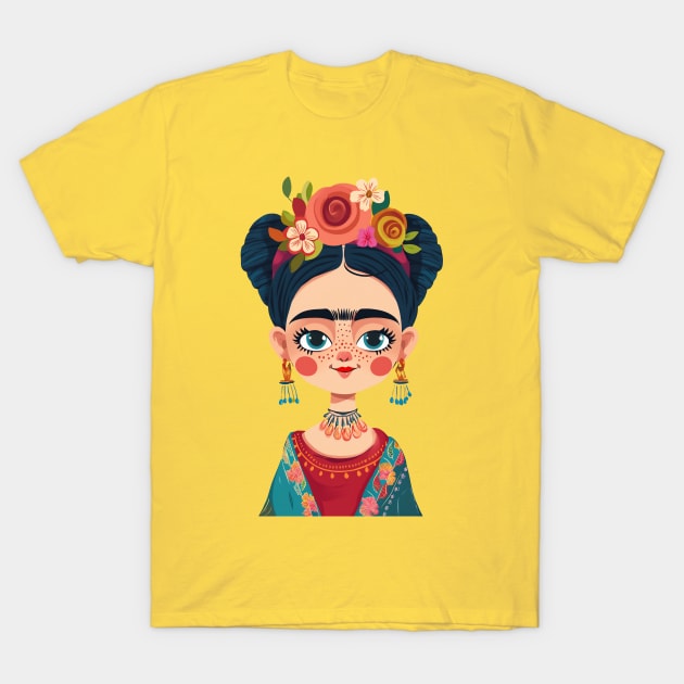 Frida Cartoon T-Shirt by JunkyDotCom